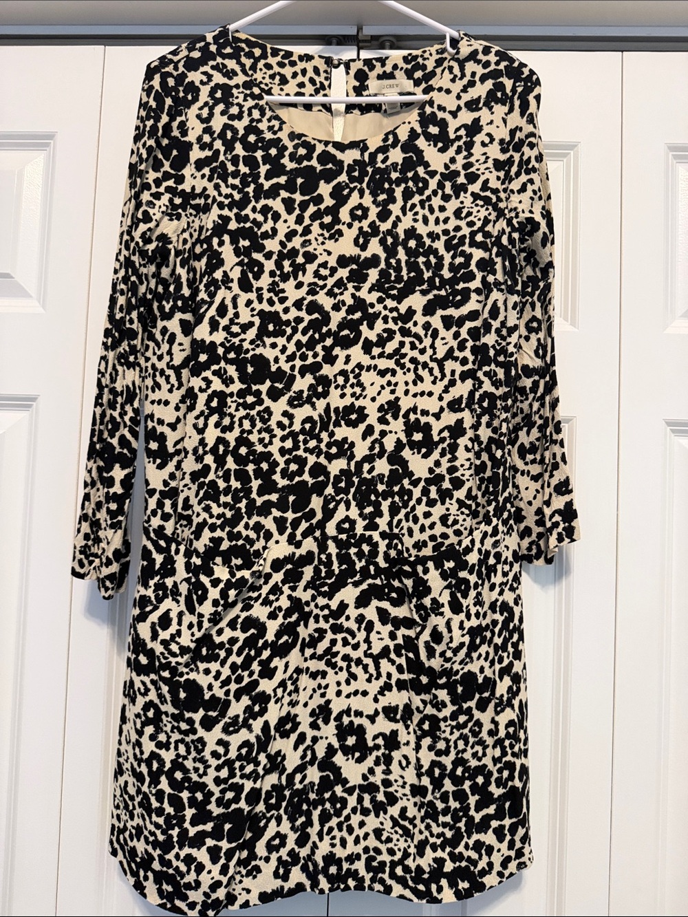 J. Crew Black and Cream Long Sleeve Leopard Print Dress